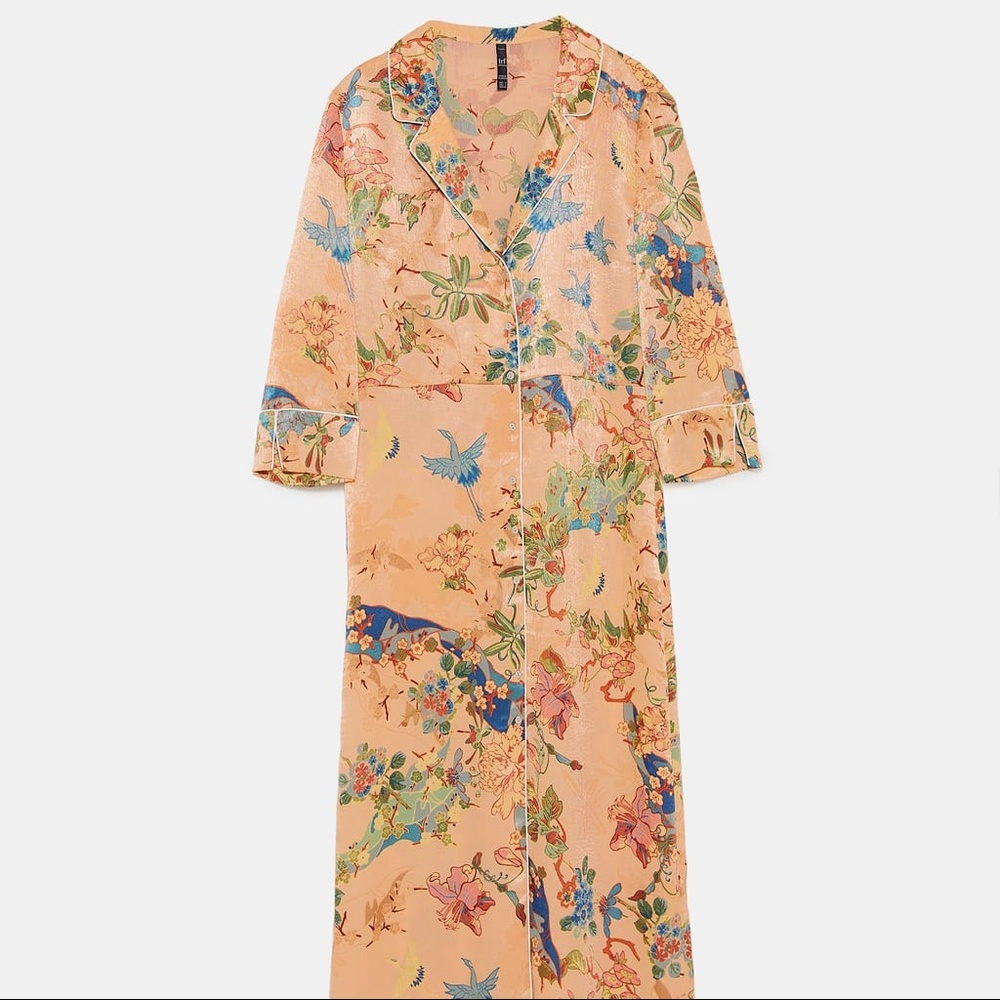 ZARA PRINT BUTTON-UP DRESS WITH PIPED SEAMS